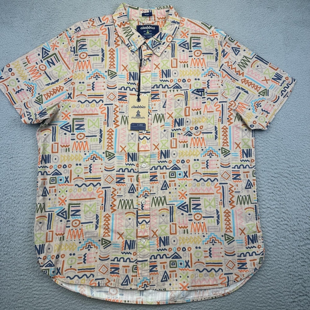 Chubbies Mens XL Disco Deserts Slub‎ Poplin Friday Shirt Geometric 603243-055